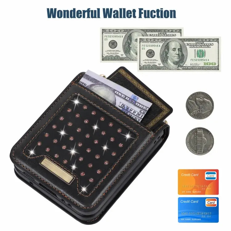 Three-fold RFID Leather Phone Case with Lanyard For Samsung Galaxy Z Flip3 5G For Samsung Galaxy Z Flip4 For Samsung