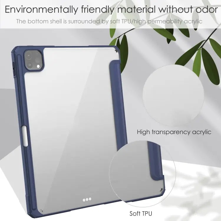 Three-folding Acrylic TPU + PU Leather Horizontal Flip Case with Holder & Pen Slot & Sleep / Wake-up Function For iPad