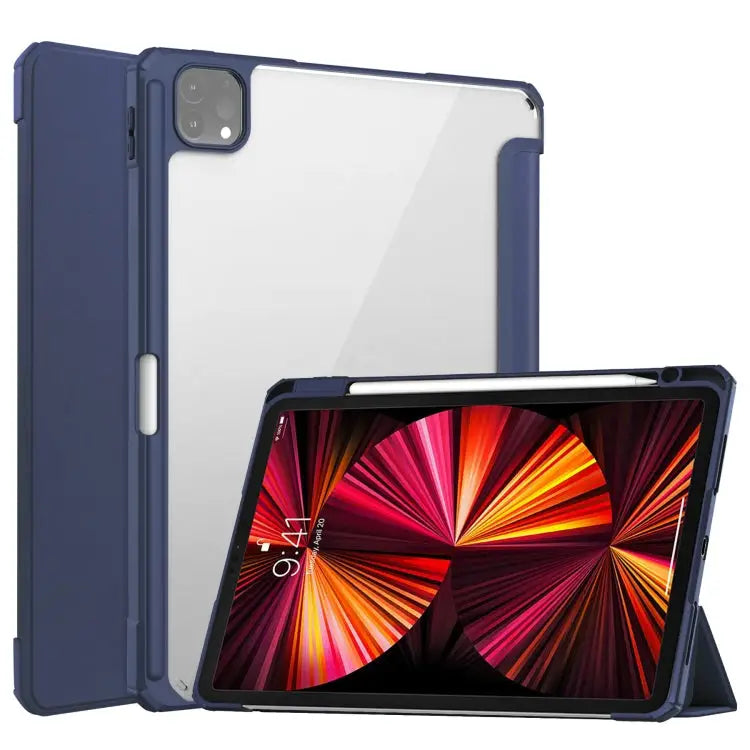 Three-folding Acrylic TPU + PU Leather Horizontal Flip Case with Holder & Pen Slot & Sleep / Wake-up Function For iPad
