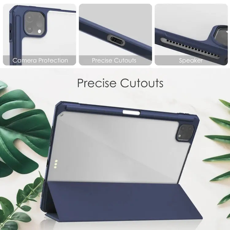 Three-folding Acrylic TPU + PU Leather Horizontal Flip Case with Holder & Pen Slot & Sleep / Wake-up Function For iPad