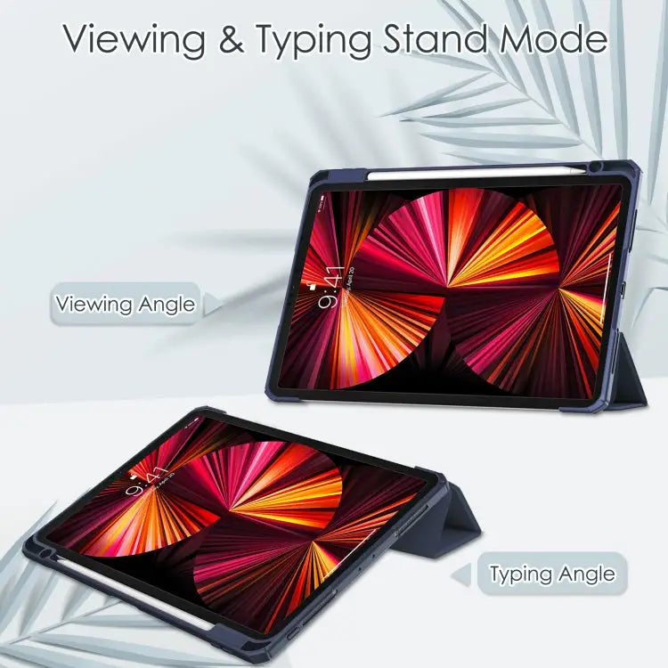 Three-folding Acrylic TPU + PU Leather Horizontal Flip Case with Holder & Pen Slot & Sleep / Wake-up Function For iPad