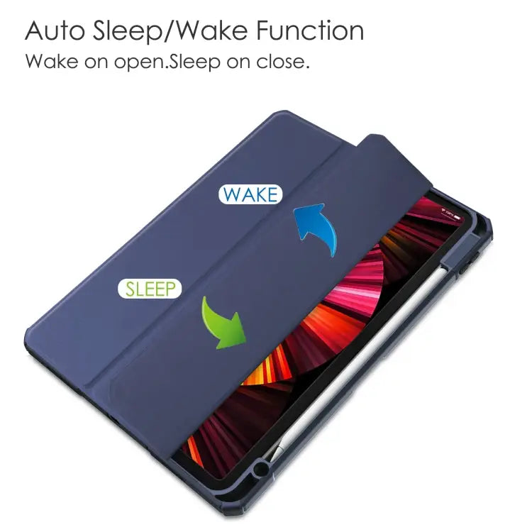 Three-folding Acrylic TPU + PU Leather Horizontal Flip Case with Holder & Pen Slot & Sleep / Wake-up Function For iPad