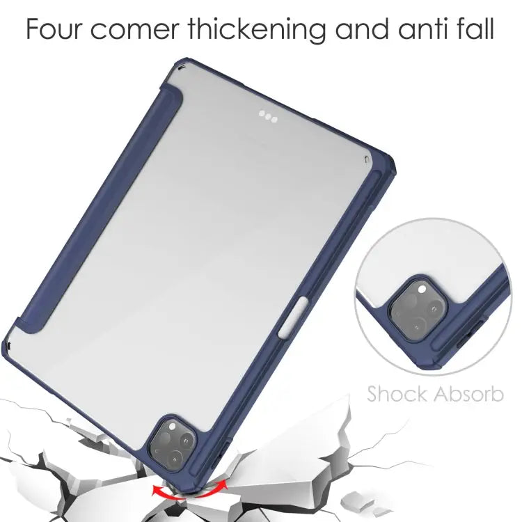 Three-folding Acrylic TPU + PU Leather Horizontal Flip Case with Holder & Pen Slot & Sleep / Wake-up Function For iPad