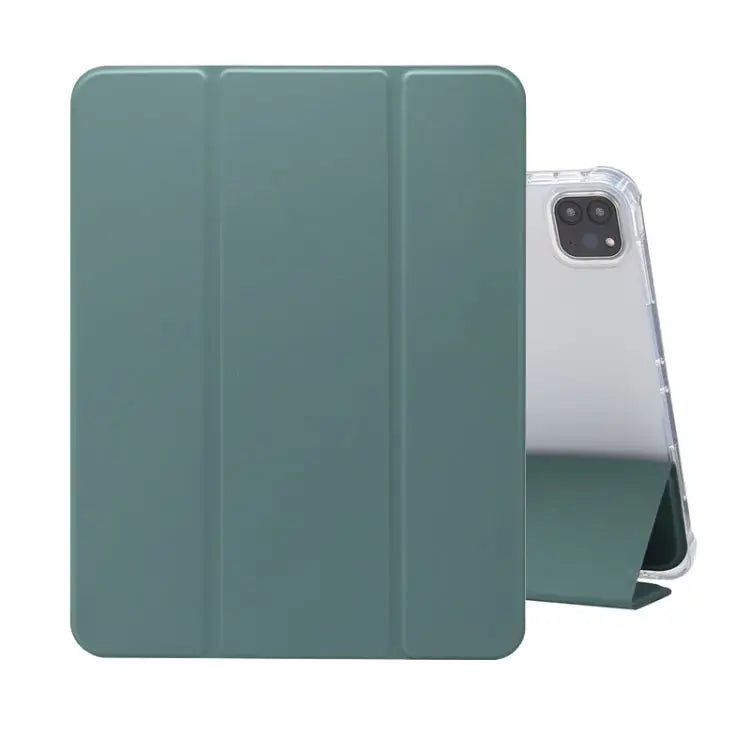 Three-folding Electric Pressed Skin Texture Horizontal Flip Shockproof Transparent TPU + PU Leather Case with Holder &