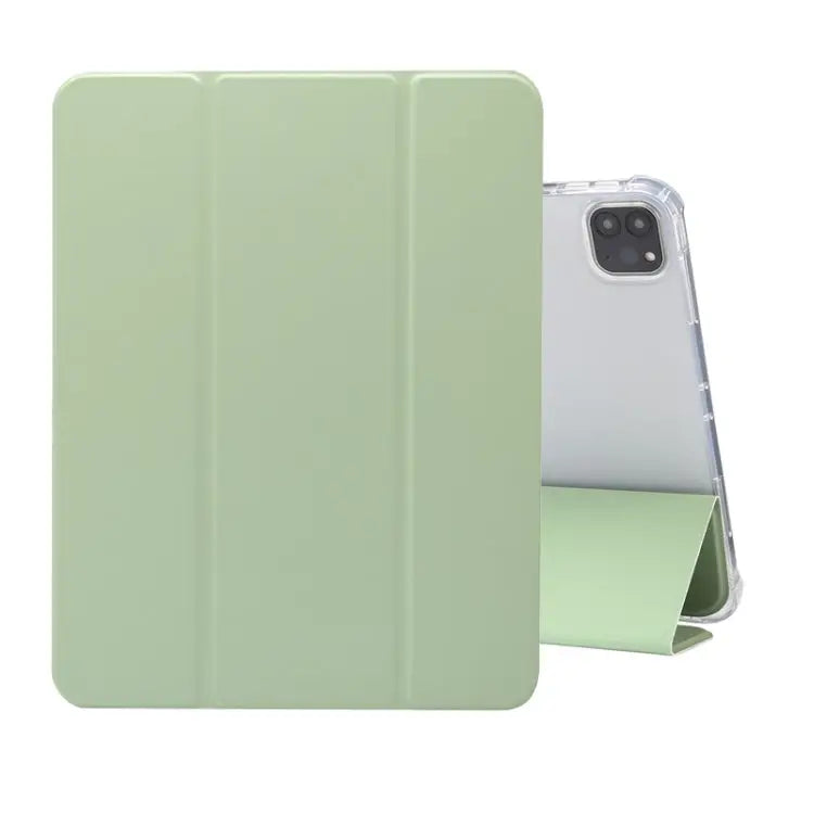 Three-folding Electric Pressed Skin Texture Horizontal Flip Shockproof Transparent TPU + PU Leather Case with Holder &
