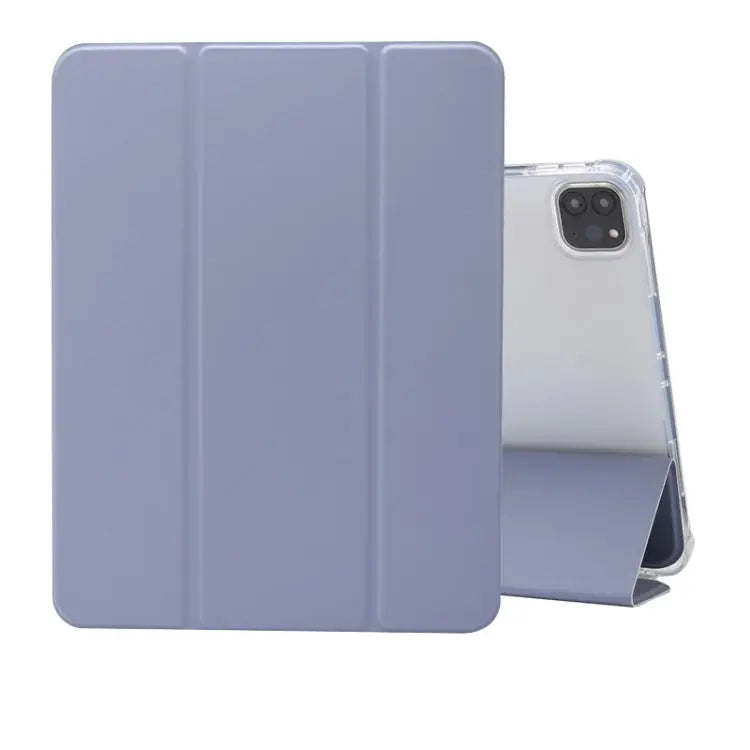Three-folding Electric Pressed Skin Texture Horizontal Flip Shockproof Transparent TPU + PU Leather Case with Holder &