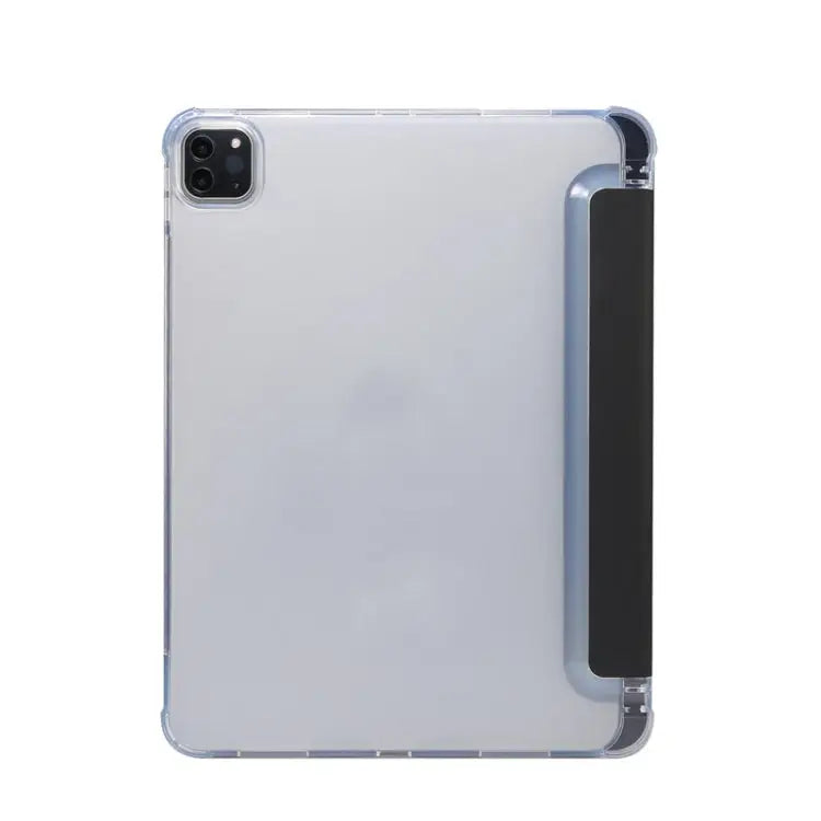Three-folding Electric Pressed Skin Texture Horizontal Flip Shockproof Transparent TPU + PU Leather Case with Holder &