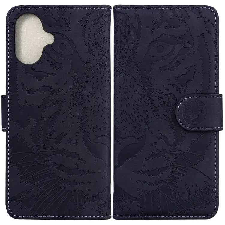 Tiger Embossing Pattern Leather Phone Case iPhone 16e For iPhone 16 Pro Max For iPhone 16 Pro For iPhone 16 Plus