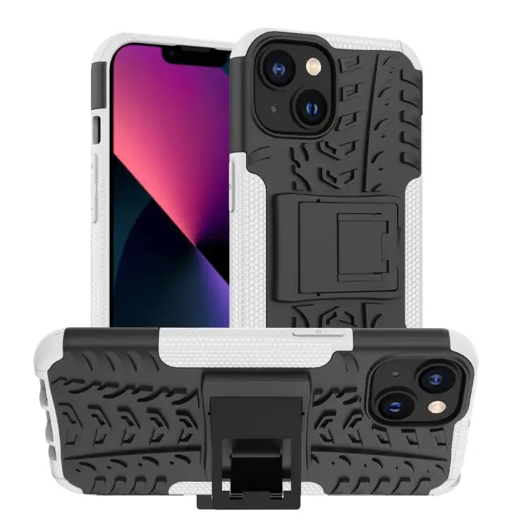 Tire Texture TPU + PC Phone Case with Holder For iPhone 14 For iPhone 14 Plus For iPhone 14 Pro - For iPhone 14 / White