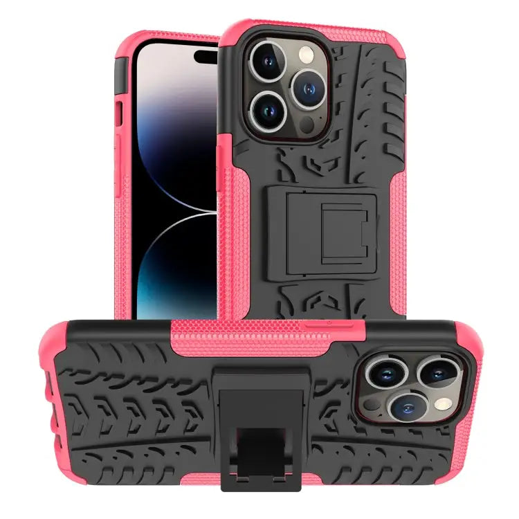 Tire Texture TPU + PC Phone Case with Holder For iPhone 14 For iPhone 14 Plus For iPhone 14 Pro - For iPhone 14 Pro