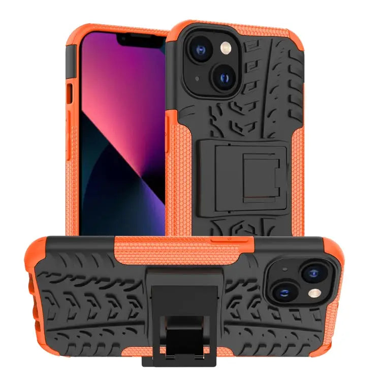 Tire Texture TPU + PC Phone Case with Holder For iPhone 14 For iPhone 14 Plus For iPhone 14 Pro - For iPhone 14 Plus