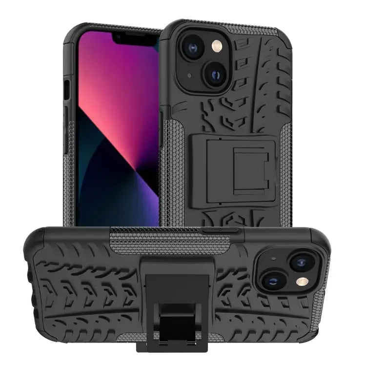 Tire Texture TPU + PC Phone Case with Holder For iPhone 14 For iPhone 14 Plus For iPhone 14 Pro - For iPhone 14 / Black
