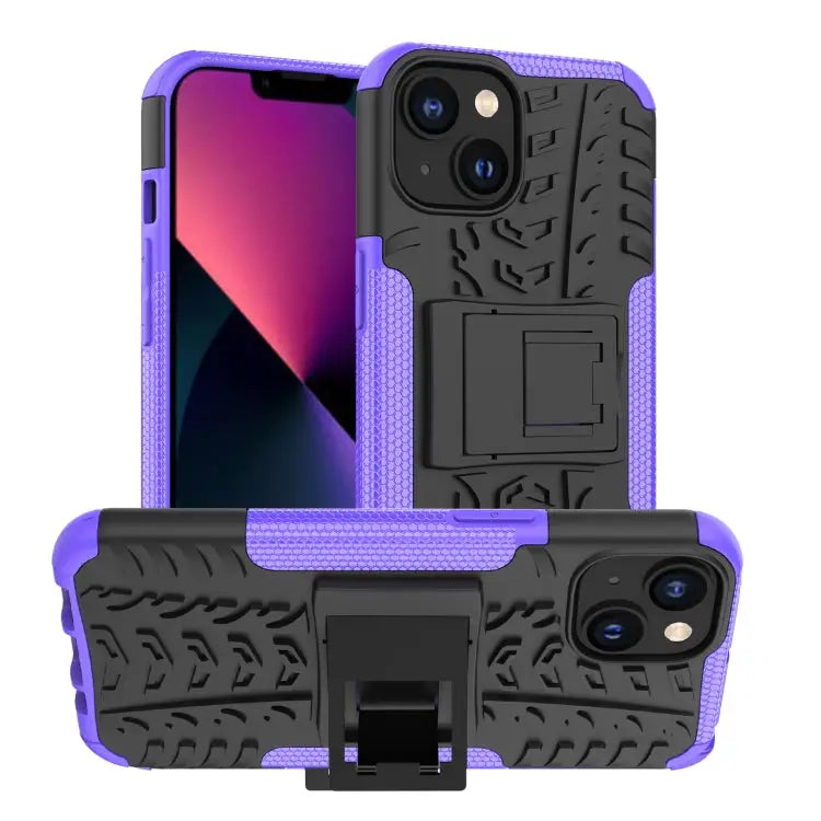 Tire Texture TPU + PC Phone Case with Holder For iPhone 14 For iPhone 14 Plus For iPhone 14 Pro - For iPhone 14 Plus