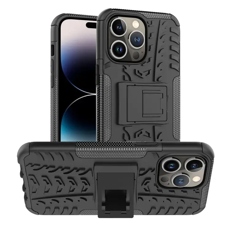 Tire Texture TPU + PC Phone Case with Holder For iPhone 14 For iPhone 14 Plus For iPhone 14 Pro - For iPhone 14 Pro