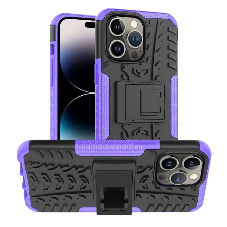 Tire Texture TPU + PC Phone Case with Holder For iPhone 14 For iPhone 14 Plus For iPhone 14 Pro - For iPhone 14 Pro