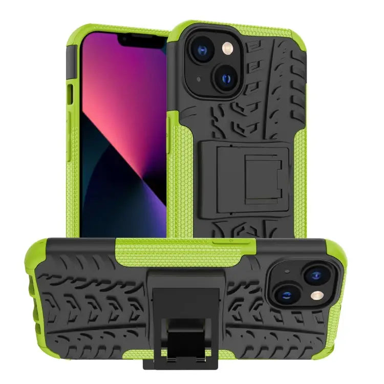 Tire Texture TPU + PC Phone Case with Holder For iPhone 14 For iPhone 14 Plus For iPhone 14 Pro - For iPhone 14 / Green