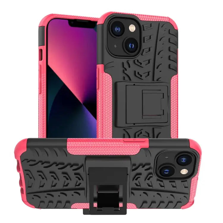 Tire Texture TPU + PC Phone Case with Holder For iPhone 14 For iPhone 14 Plus For iPhone 14 Pro - For iPhone 14 Plus