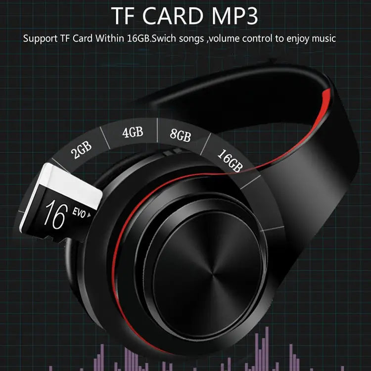 Tourya B7 Wireless Bluetooth Headset Foldable Headphone Adjustable Earphones with Microphone B7 (Black Red) B7 (Black