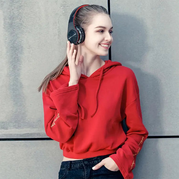 Tourya B7 Wireless Bluetooth Headset Foldable Headphone Adjustable Earphones with Microphone B7 (Black Red) B7 (Black