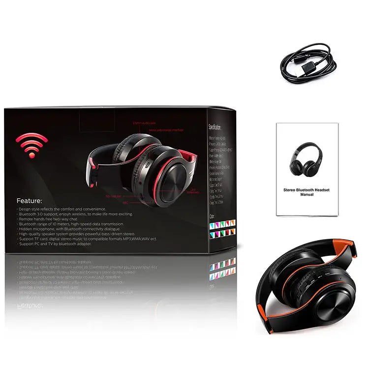 Tourya B7 Wireless Bluetooth Headset Foldable Headphone Adjustable Earphones with Microphone B7 (Black Red) B7 (Black