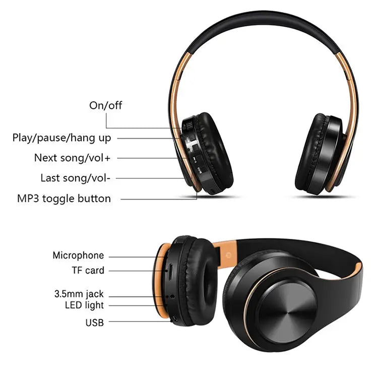 Tourya B7 Wireless Bluetooth Headset Foldable Headphone Adjustable Earphones with Microphone B7 (Black Red) B7 (Black
