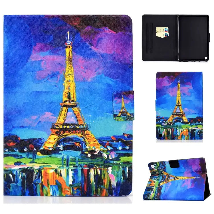 TPU Electric Pressed Horizontal Flip Leather Case with Holder & Card Slot & Sleep / Wake-up Function For Kindle Fire HD