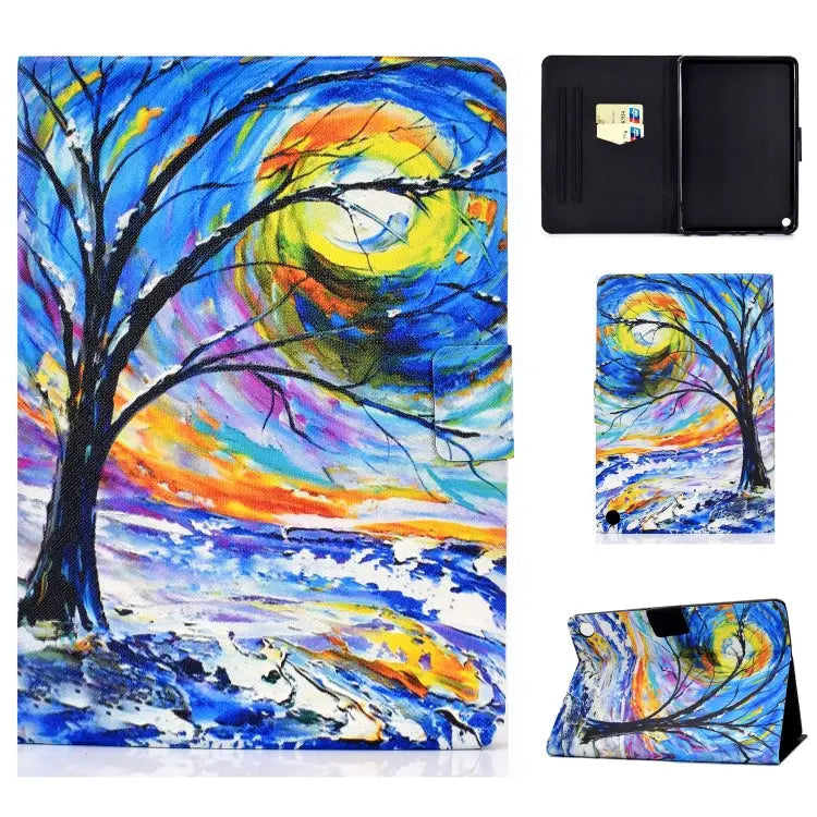 TPU Electric Pressed Horizontal Flip Leather Case with Holder & Card Slot & Sleep / Wake-up Function For Kindle Fire HD