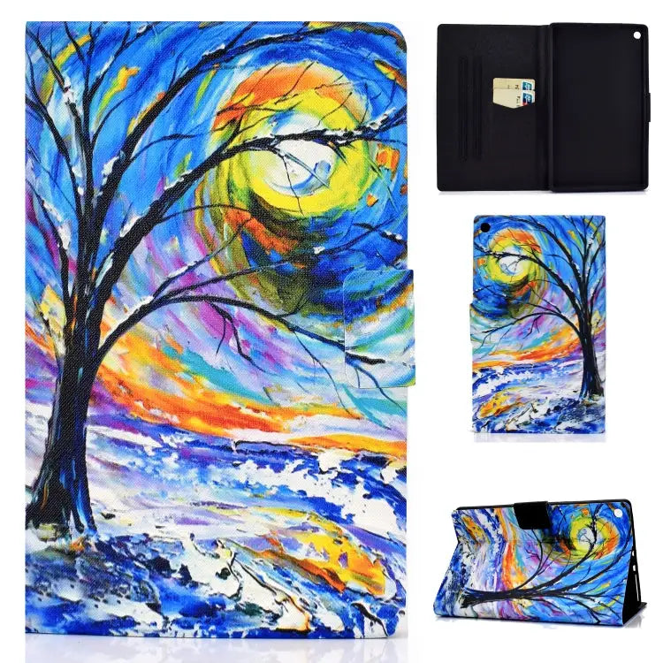 TPU Electric Pressed Horizontal Flip Leather Case with Holder & Card Slot & Sleep / Wake-up Function For Kindle Fire HD