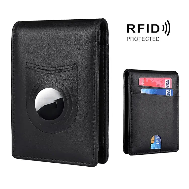 Tracker RFID Card Holder Leather Men Wallet for AirTag Carbon Fiber Plain Weave - Plain Weave