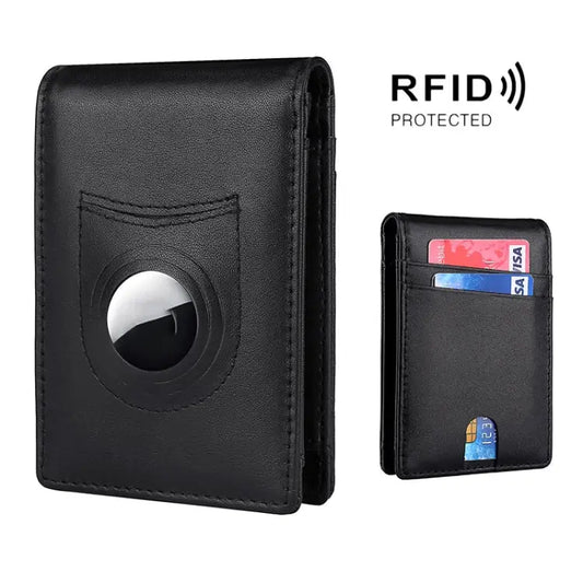 Tracker RFID Card Holder Leather Men Wallet for AirTag Carbon Fiber Plain Weave - Plain Weave