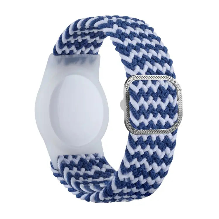 Tracking Locator Nylon Weave Wristband Anti-Lost TPU Case For Apple Airtag - Blue White - Apple Accessories