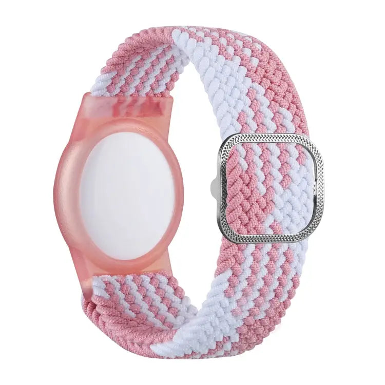 Tracking Locator Nylon Weave Wristband Anti-Lost TPU Case For Apple Airtag - Pink White - Apple Accessories