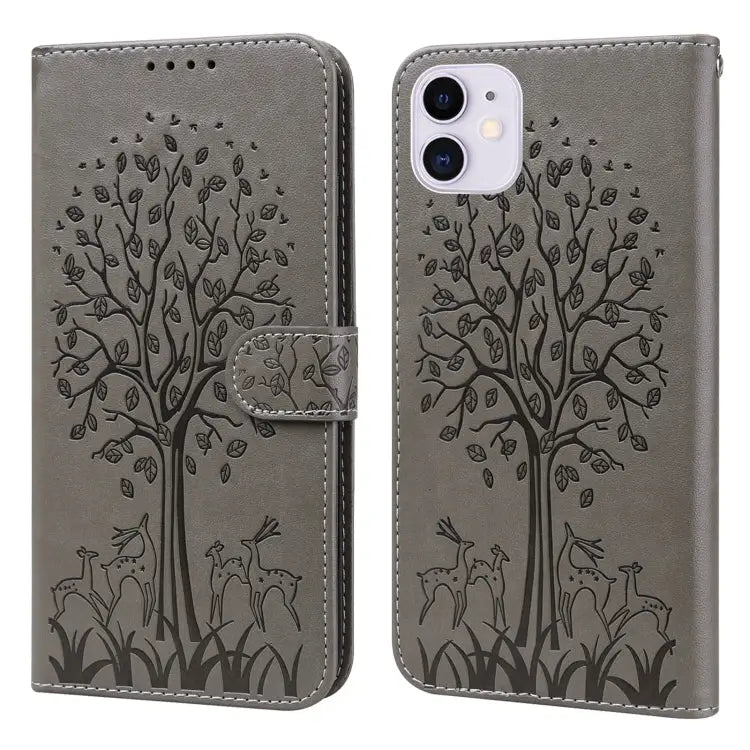 Tree & Deer Pattern Pressed Printing Horizontal Flip Leather Phone Case For iPhone XS Max For iPhone 7 / 8 / SE 2020