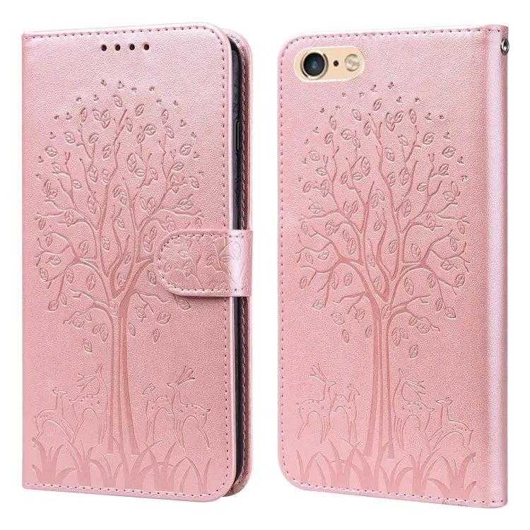Tree & Deer Pattern Pressed Printing Horizontal Flip Leather Phone Case For iPhone XS Max For iPhone 7 / 8 / SE 2020