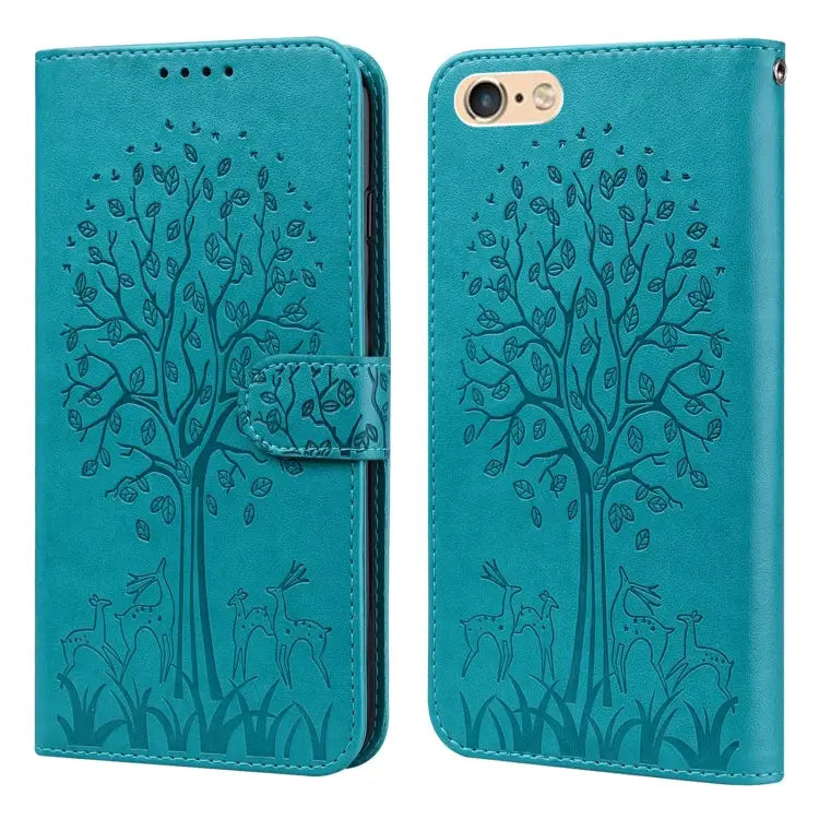 Tree & Deer Pattern Pressed Printing Horizontal Flip Leather Phone Case For iPhone XS Max For iPhone 7 / 8 / SE 2020