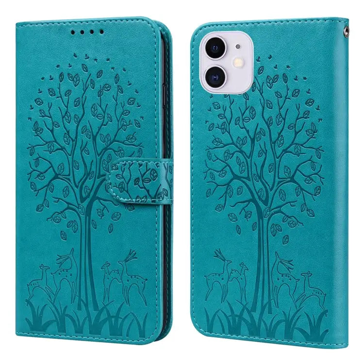 Tree & Deer Pattern Pressed Printing Horizontal Flip Leather Phone Case For iPhone XS Max For iPhone 7 / 8 / SE 2020