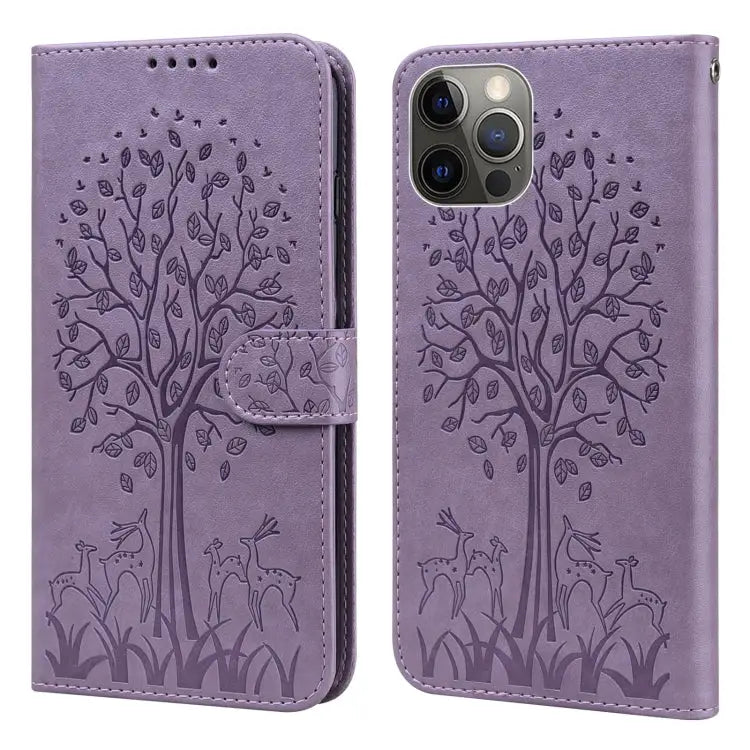 Tree & Deer Pattern Pressed Printing Horizontal Flip Leather Phone Case For iPhone XS Max For iPhone 7 / 8 / SE 2020