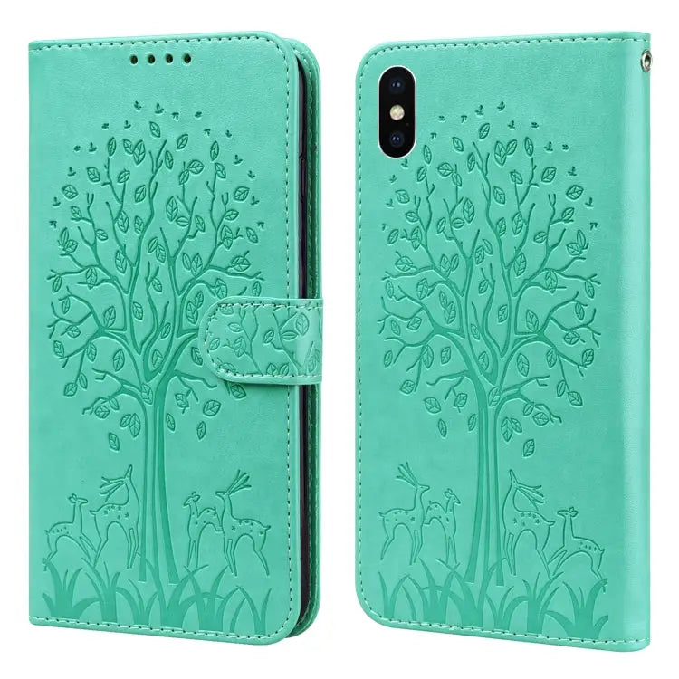 Tree & Deer Pattern Pressed Printing Horizontal Flip Leather Phone Case For iPhone XS Max For iPhone 7 / 8 / SE 2020