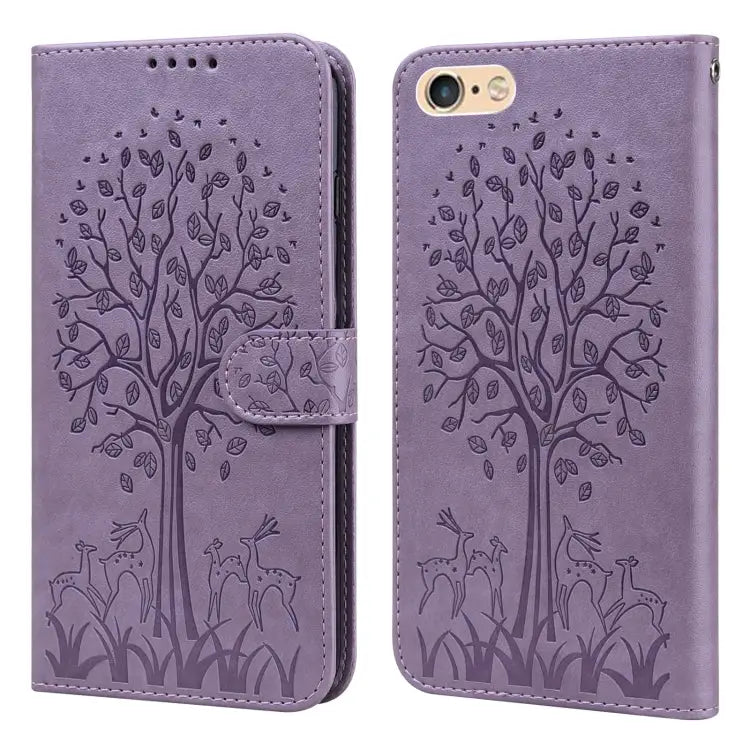 Tree & Deer Pattern Pressed Printing Horizontal Flip Leather Phone Case For iPhone XS Max For iPhone 7 / 8 / SE 2020