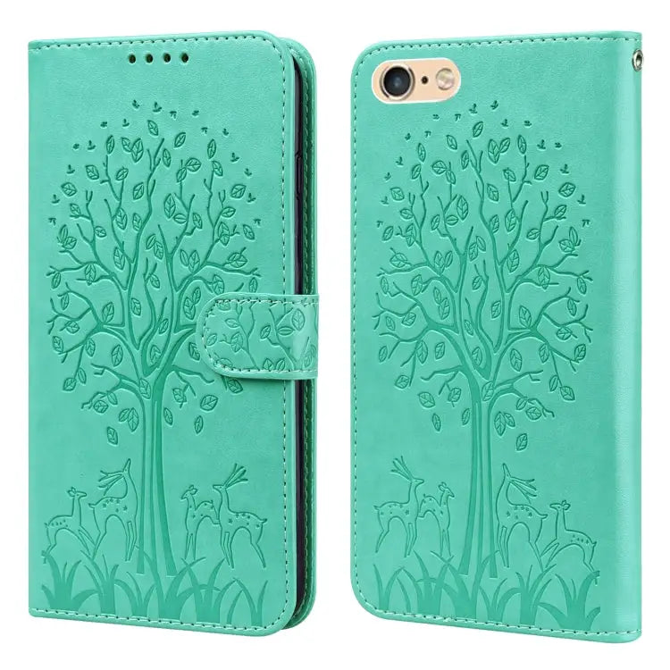 Tree & Deer Pattern Pressed Printing Horizontal Flip Leather Phone Case For iPhone XS Max For iPhone 7 / 8 / SE 2020