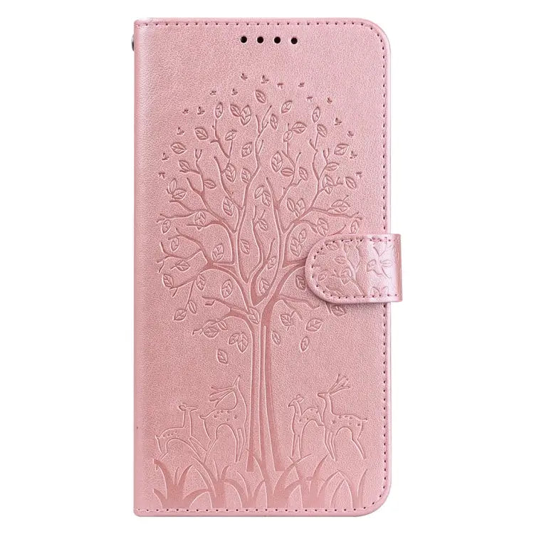 Tree & Deer Pattern Pressed Printing Horizontal Flip Leather Phone Case For iPhone 13 Pro For iPhone 13 For iPhone X