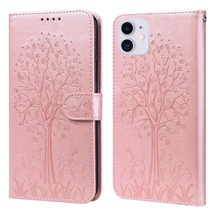 Tree & Deer Pattern Pressed Printing Horizontal Flip Leather Phone Case For iPhone XS Max For iPhone 7 / 8 / SE 2020