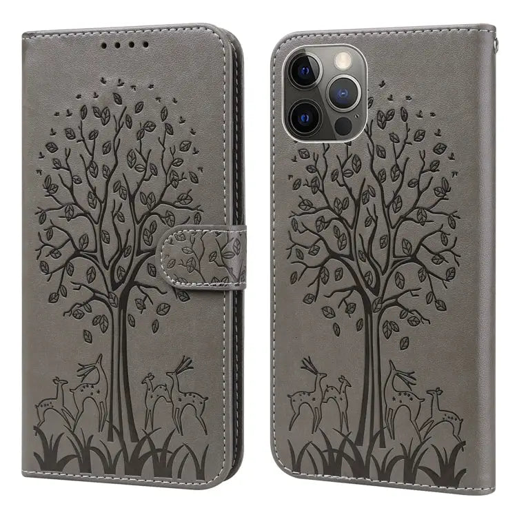 Tree & Deer Pattern Pressed Printing Horizontal Flip Leather Phone Case For iPhone XS Max For iPhone 7 / 8 / SE 2020