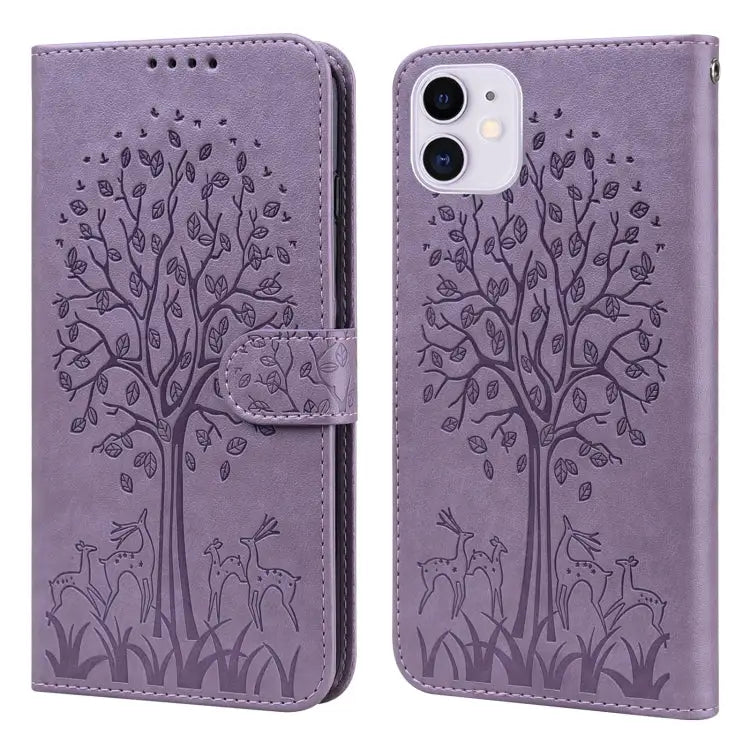 Tree & Deer Pattern Pressed Printing Horizontal Flip Leather Phone Case For iPhone XS Max For iPhone 7 / 8 / SE 2020