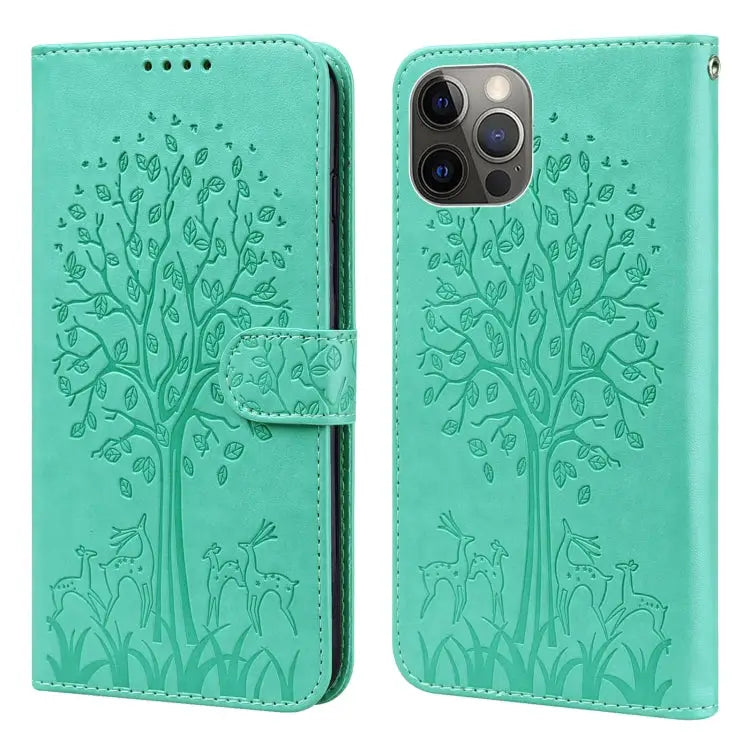 Tree & Deer Pattern Pressed Printing Horizontal Flip Leather Phone Case For iPhone XS Max For iPhone 7 / 8 / SE 2020