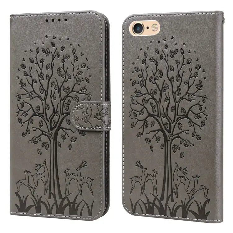 Tree & Deer Pattern Pressed Printing Horizontal Flip Leather Phone Case For iPhone XS Max For iPhone 7 / 8 / SE 2020