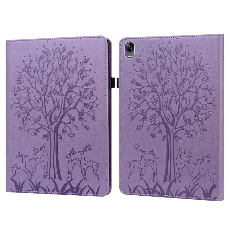 Tree & Deer Pattern Pressed Printing Leather Tablet Case For OPPO Pad 11 inch For OPPO Realme Pad 10.4 inch For Huawei