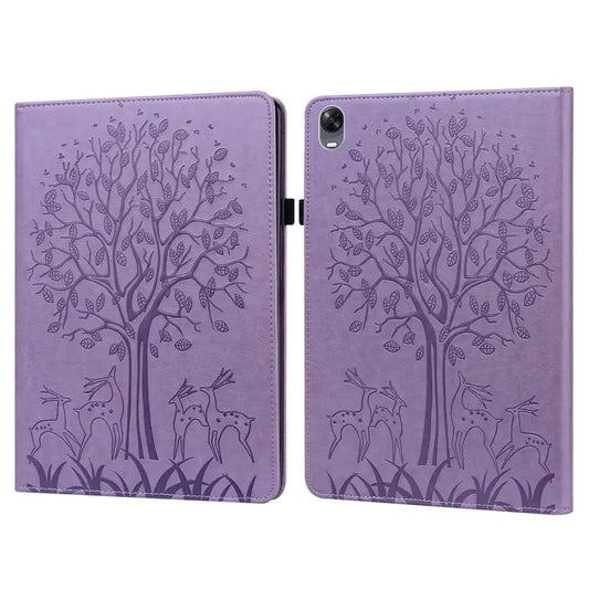 Tree & Deer Pattern Pressed Printing Leather Tablet Case For OPPO Pad 11 inch For OPPO Realme Pad 10.4 inch For Huawei