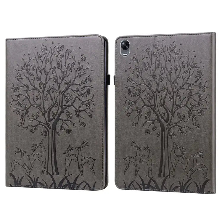Tree & Deer Pattern Pressed Printing Leather Tablet Case For OPPO Pad 11 inch For OPPO Realme Pad 10.4 inch For Huawei