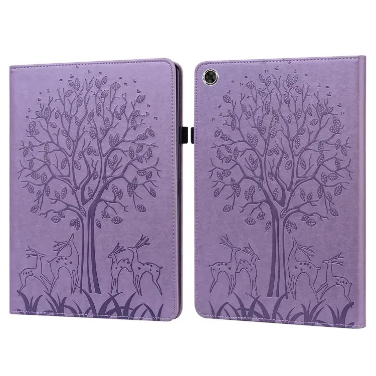 Tree & Deer Pattern Pressed Printing Leather Tablet Case For OPPO Pad 11 inch For OPPO Realme Pad 10.4 inch For Huawei